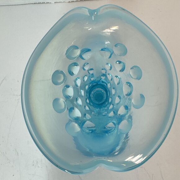 Fenton Blue Opalescent Hobnail Glass Cornucopia 4 In Candy Dish Candle Holder - Picture 5 of 7